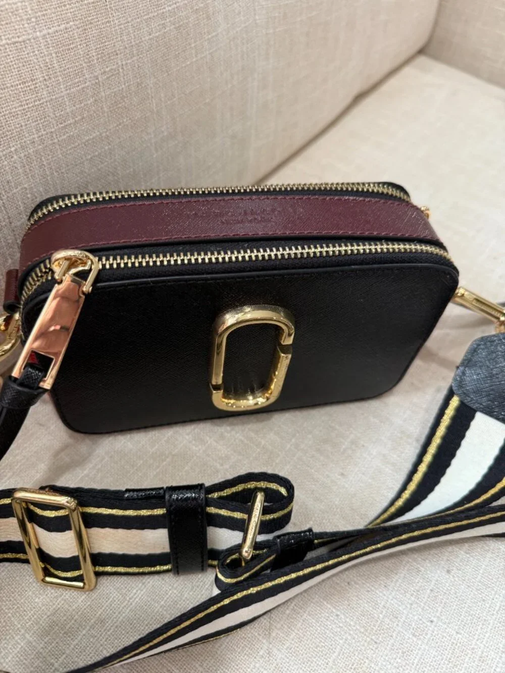 Marc Jacobs Snapshot Camera Bag – Black with Striped Strap